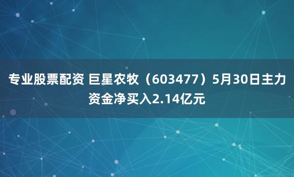 专业股票配资 巨星农牧（603477）5月30日主力资金净买入2.14亿元